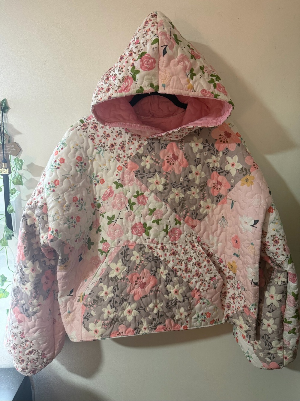 Handmade Quilted Floral Hoodie - Pink